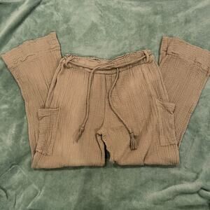 Deja Bleu Tan brown linen Cargo Pants